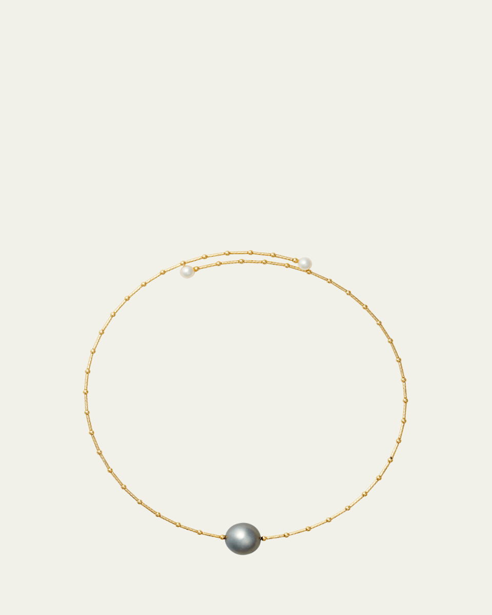 Santa Lucia Turquoise Single Large Pearl 18K Yellow Gold Beaded Necklace